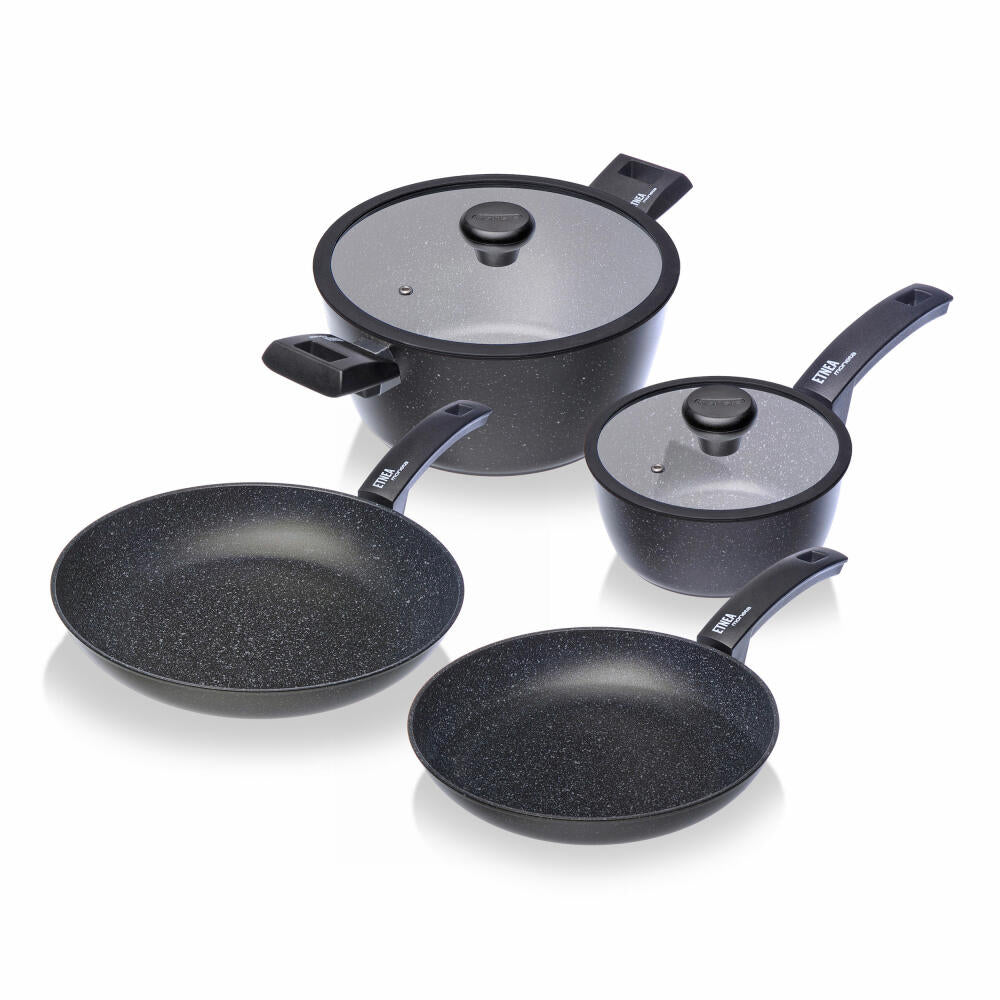 Moneta Etnea Kochset, 6-tlg., Pfanne, Topf, Bratpfanne, Stieltopf, Kochtopf, Deckel, Aluminium / Glas, 0018656532
