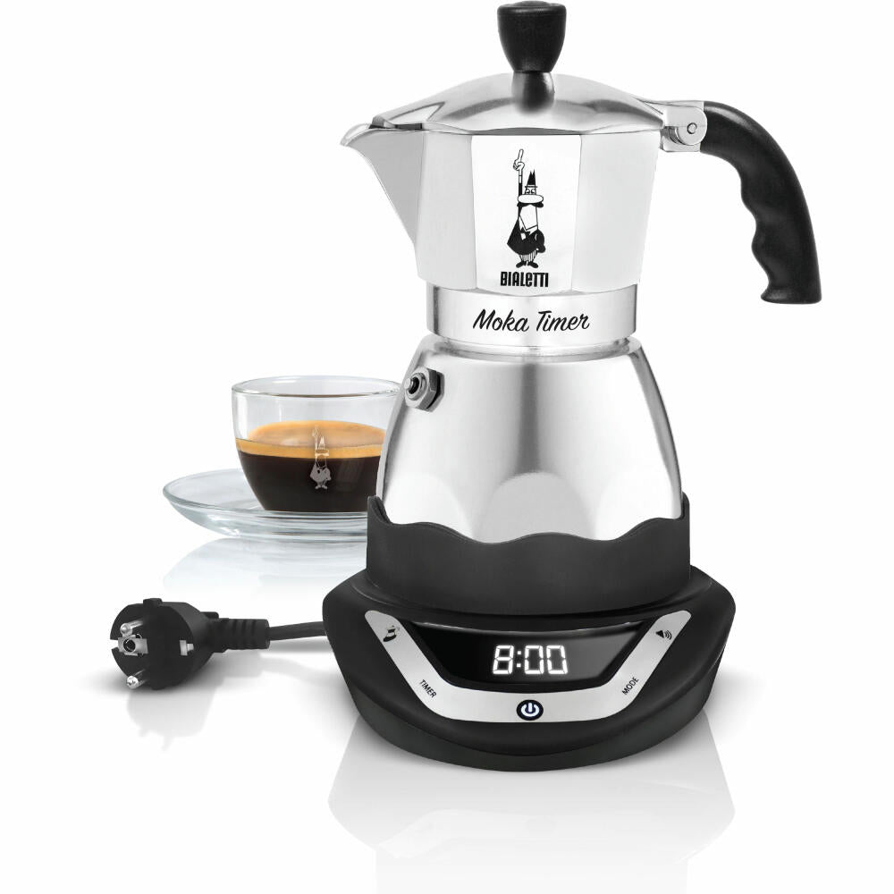 Bialetti Espresso Maker Moka Timer 6 Cups, Electric Espresso Maker, Coffee, Pot, Silver-Black, 270 ml, 6092