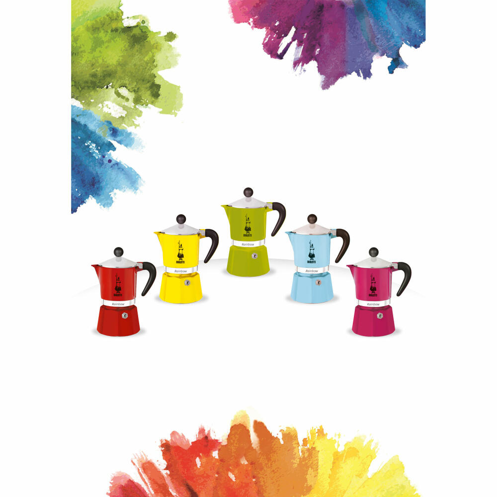 Bialetti Espresso Maker Rainbow for 3 Cups, Espresso, Espresso Pot, Coffee Maker, Aluminum, Green, 130 ml, 4972