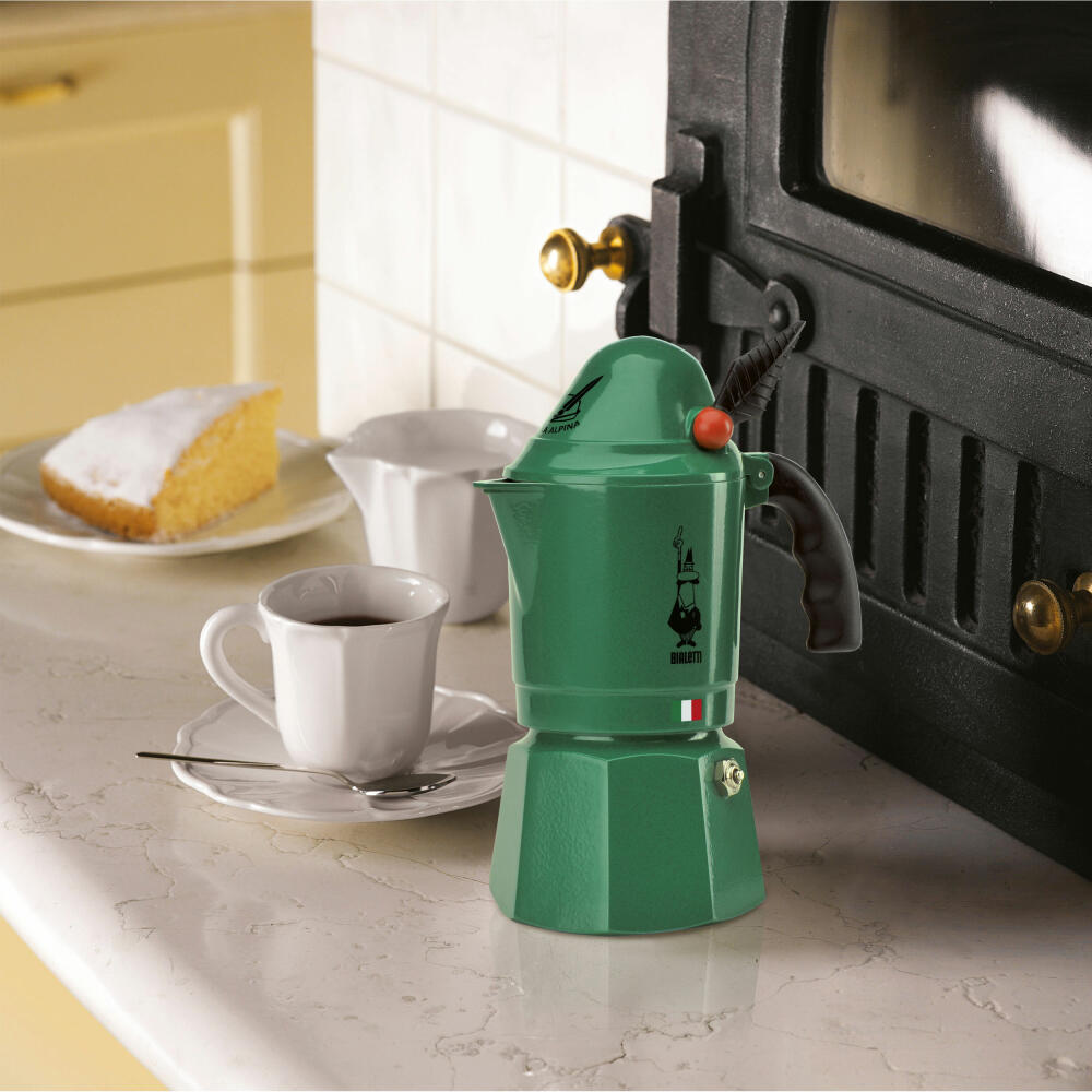 Bialetti Espresso Maker Break Alpina for 3 Cups, Espresso, Espresso Pot, Coffee Maker, Aluminum, Green, 130 ml, 2762
