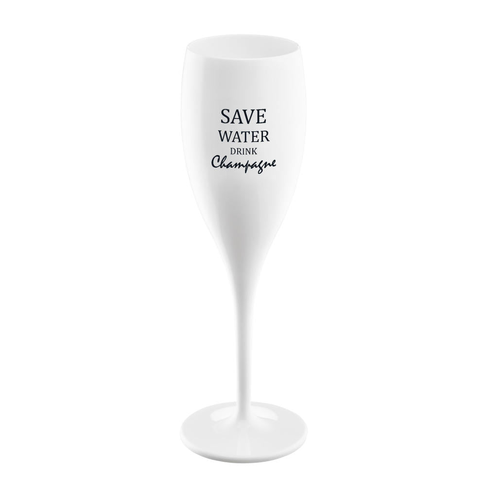 Koziol Cheers No. 1 Save Water Drink Champagne Superglass with print, sparkling wine glass, champagne glass, drinking glass, glass, cotton white, 100 ml, 3436525