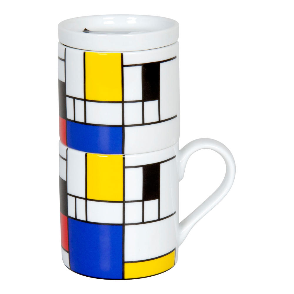 Könitz Hommage to Mondrian Small Fragments Coffee For One Kaffeefilterset, 3-tlg., Becher, Tasse, Aufsatz, Edelstahlfilter, Porzellan, 370 ml, 11 5 618 1907