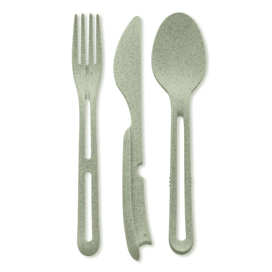 Koziol Klikk cutlery set, 3-piece, spoon, fork, knife, cutlery, plastic, Organic Green, 22.2 cm, 4003668