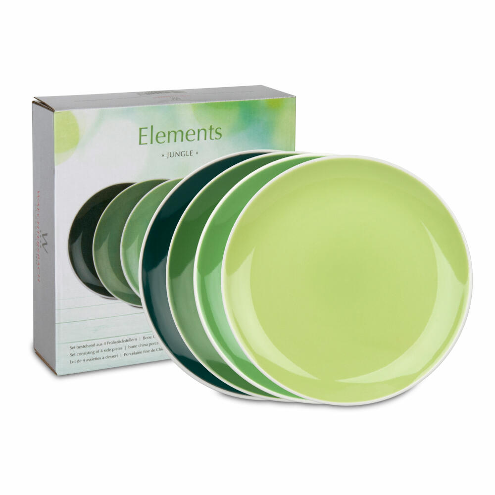 Waechtersbach Elements Jungle Teller 4er Set, Speiseteller, im Geschenkkarton, Bone China, Grün, Ø 19 cm, 41 5 973 1000