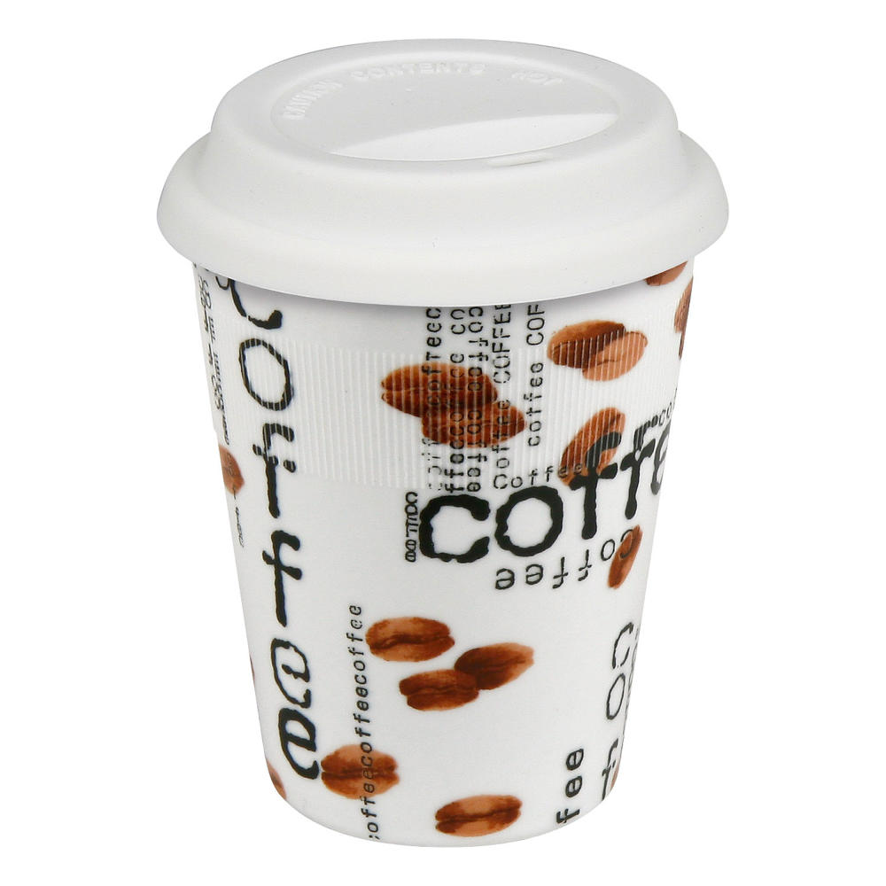 Könitz Coffee Collage To Go Becher mit Deckel, Kaffeebecher, Cup To-Go, Porzellan, 380ml, 1151620873