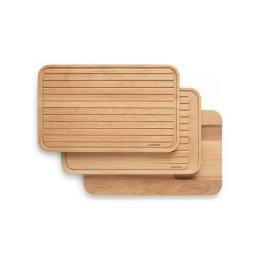 Brabantia Schneidebrett 3-tlg. Profile, Schneideunterlage, Küchenbrett, Holz, 40 x 25 cm, 260780