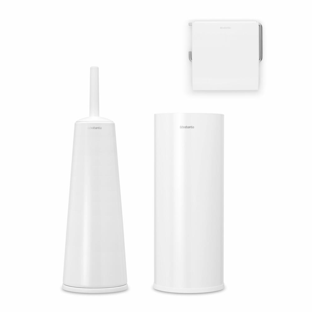 Brabantia Toilettenzubehör-Set ReNew, Klobürste, Klobürstenhalter, Toilettenpapierhalter, Stahl, White, 280627