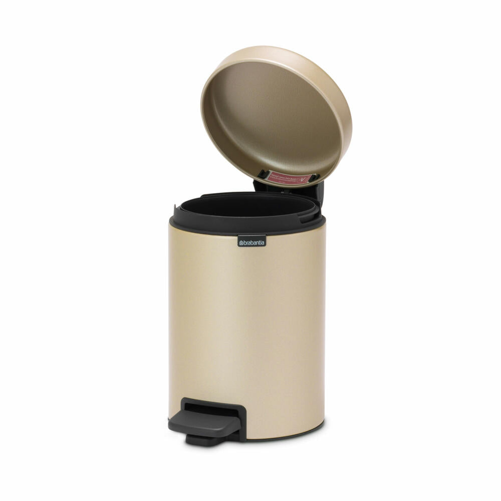 Brabantia Treteimer NewIcon, Kosmetikeimer, Mülleimer, Abfallbehälter, Stahl, Metallic Gold, 3 L, 304408