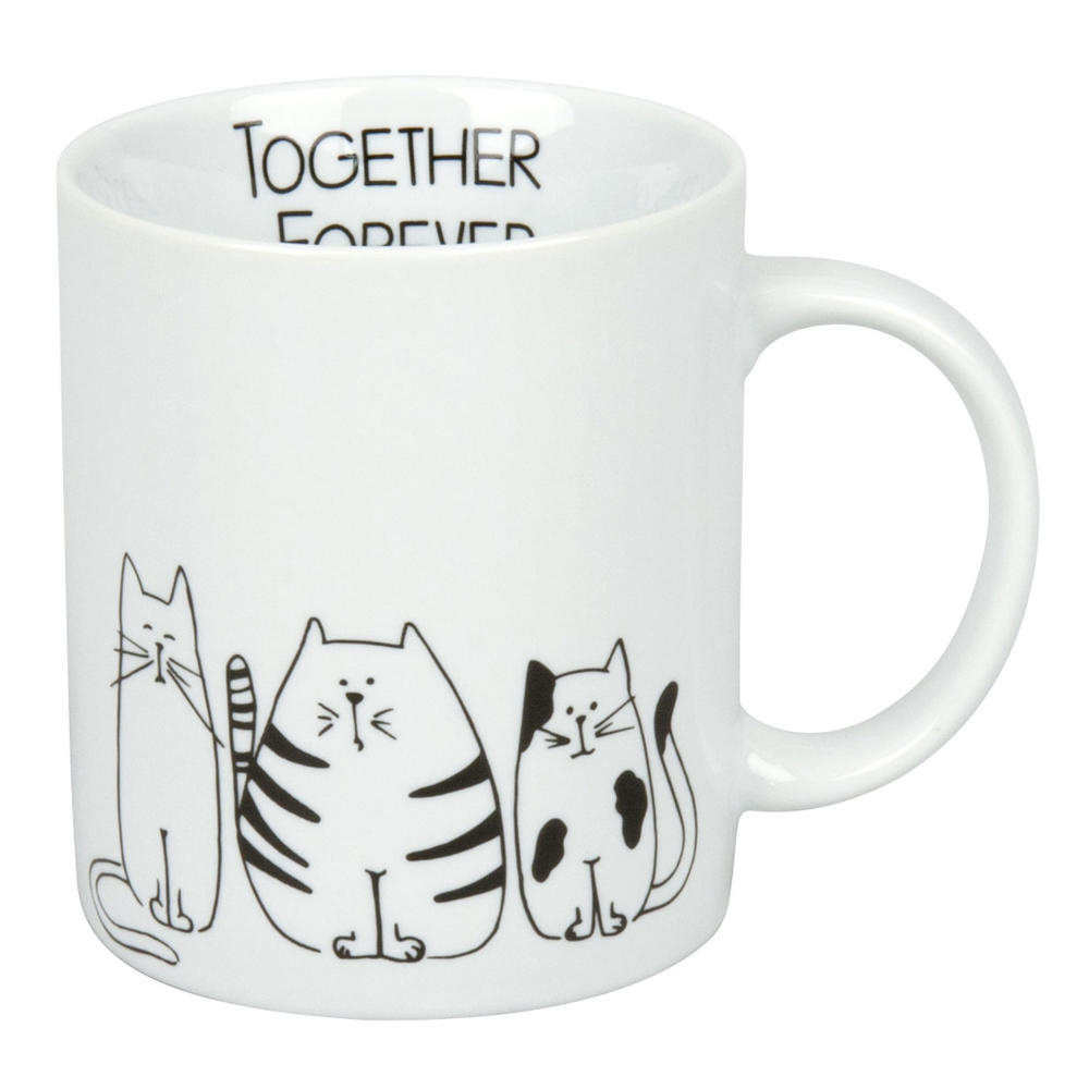 Könitz Funny Cats Becher, Tasse, Kaffeetasse, Porzellan, Katzen, Weiß, 300 ml, 11 1 002 2075