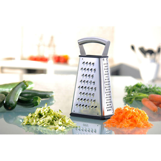 Gefu Vierkantreibe Vitales Laser Cut, Gemüsereibe, Gurkenhobel, Käseraspel, mit Auffangbehälter, Edelstahl, 10760