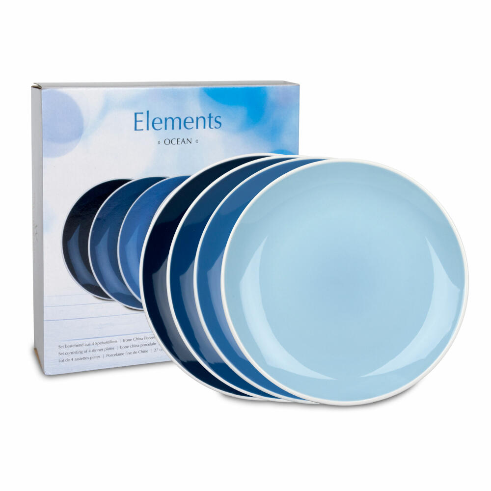 Waechtersbach Elements Ocean Teller 4er Set, Speiseteller, im Geschenkkarton, Bone China, Blau, Ø 27 cm, 41 5 974 3000