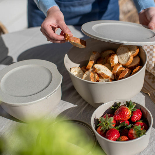 Koziol storage container set Connect Box Stockholm 3-piece, plastic, Nature Desert Sand, 1 + 2 + 4 L, 7873700