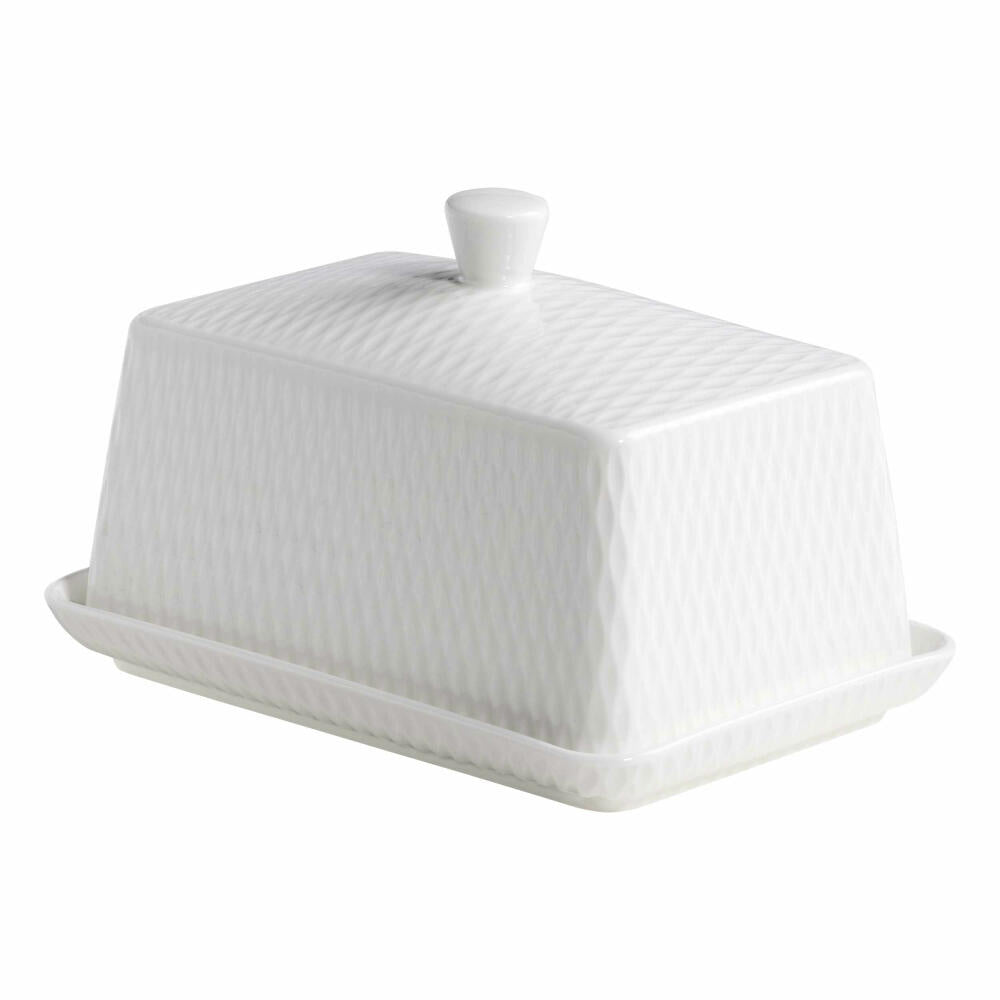 Maxwell & Williams Diamonds Round Butter Dish with Lid, Butter Dome, Butter Dish, Porcelain, White, 16 cm, DV0137