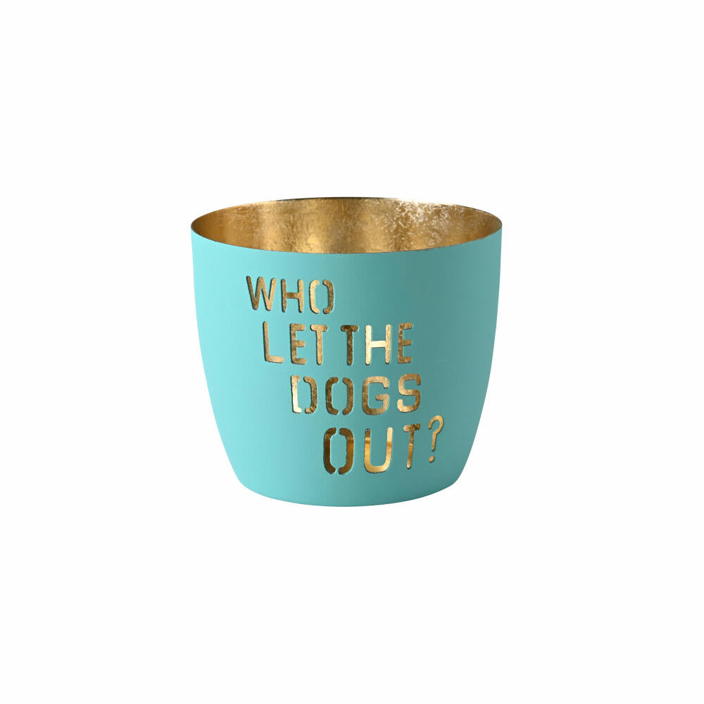 Gift Company lantern Madras Who let the dogs out? M, tealight holder, candle holder, iron, turquoise / gold, H 8.5 cm, 1172304024