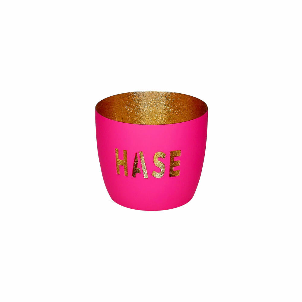 Gift Company Windlicht Madras M, Hase, Teelichthalter, Kerzenhalter, Eisen, Hot Pink / Gold, H 8.5 cm, 1212304013