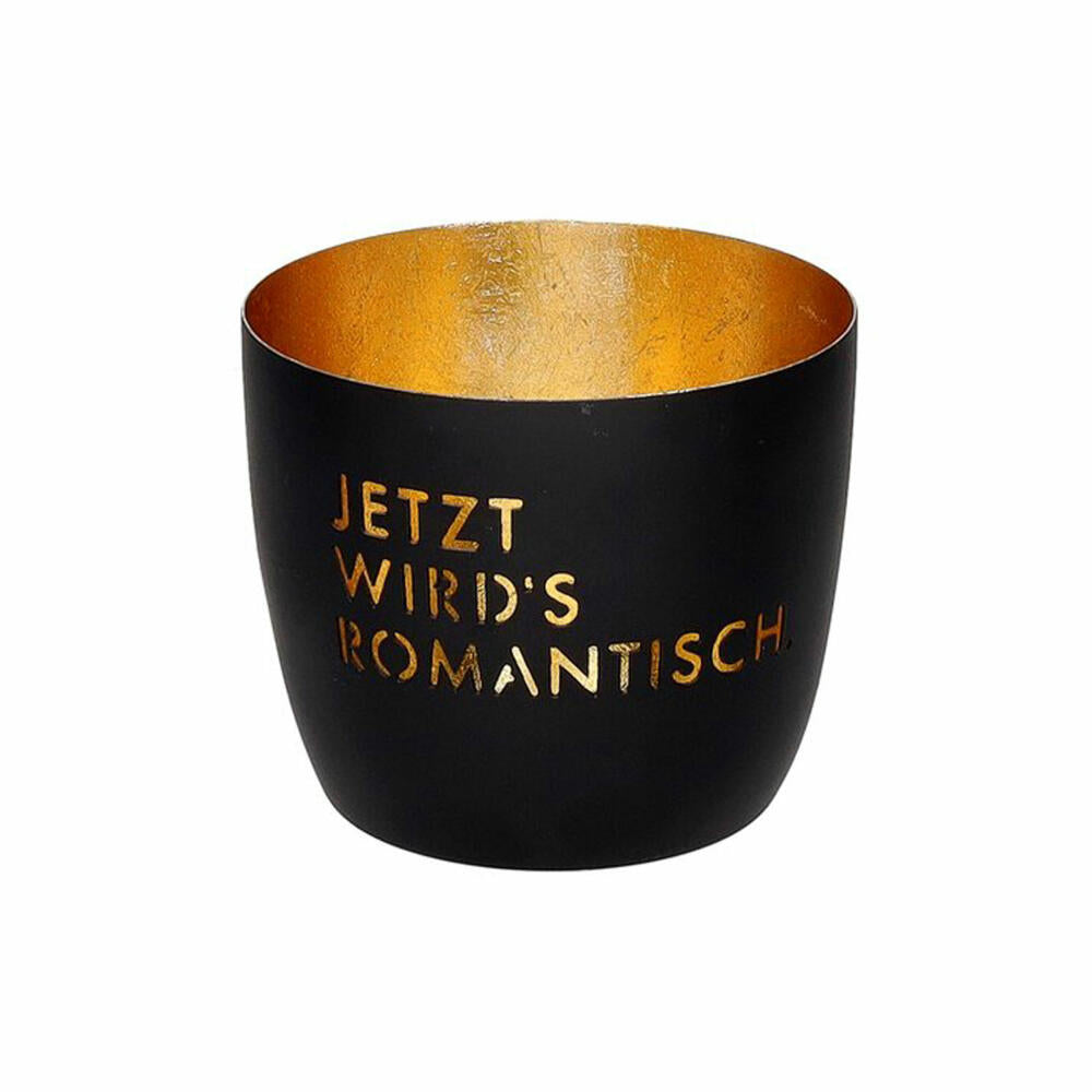 Gift Company Windlicht Madras M, Jetzt wirds romantisch, Teelichthalter, Kerzenhalter, Eisen, Schwarz / Gold, H 8.5 cm, 1212504002