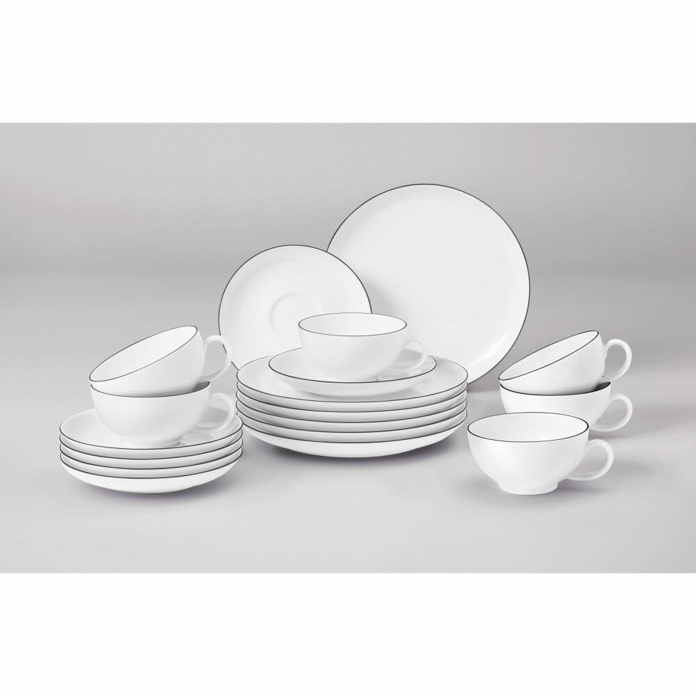 Seltmann Weiden Lido Black Line Teeservice, Geschirrset, Service, Geschirr Set, Porzellan, Schwarzer Rand, 18-tlg., 1746171