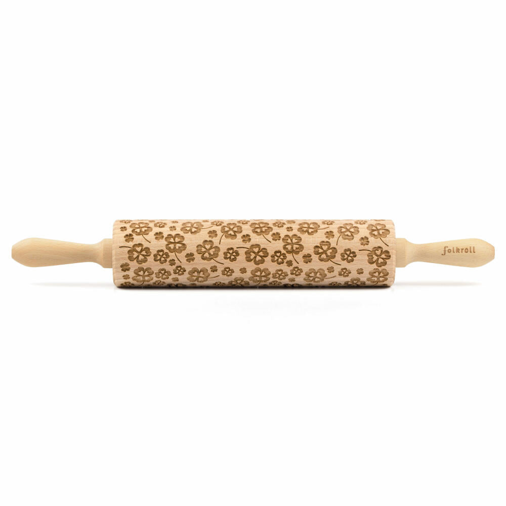 Folkroll Teigrolle Kleeblatt, groß, 43 cm, Nudelholz, Prägerolle, Muster, Motiv, Rolle, Buchenholz, 334010