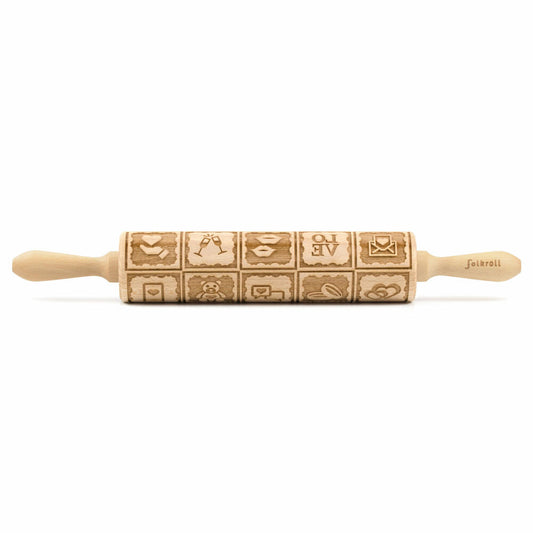 Folkroll Teigrolle Love Message, groß, 43 cm, Nudelholz, Prägerolle, Muster, Motiv, Rolle, Buchenholz, 334072