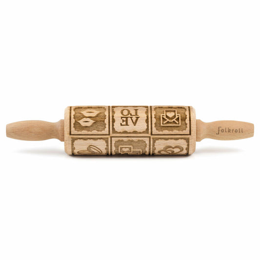 Folkroll Teigrolle Love Message, junior, 23 cm, Nudelholz, Prägerolle, Muster, Motiv, Rolle, Buchenholz, 334089