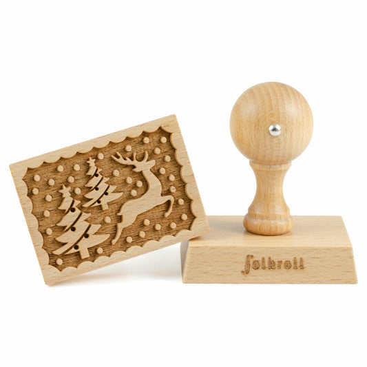 Folkroll Keksstempel Rentier Weihnacht, 70x50 mm, Cookiestempel, Backstempel, Keks, Stempel, Motiv, Buchenholz, 334706