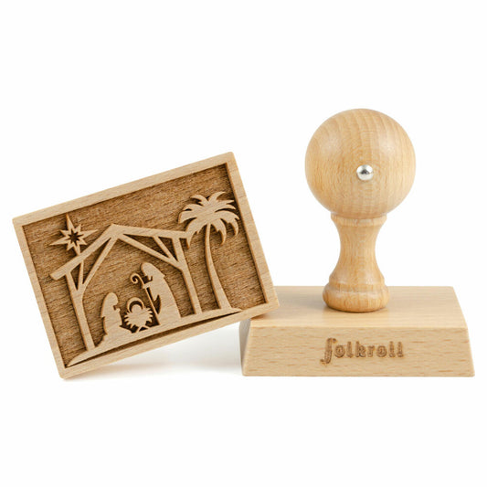 Folkroll Keksstempel Weihnachtskrippe, 70x50 mm, Cookiestempel, Backstempel, Keks, Stempel, Motiv, Buchenholz, 334720
