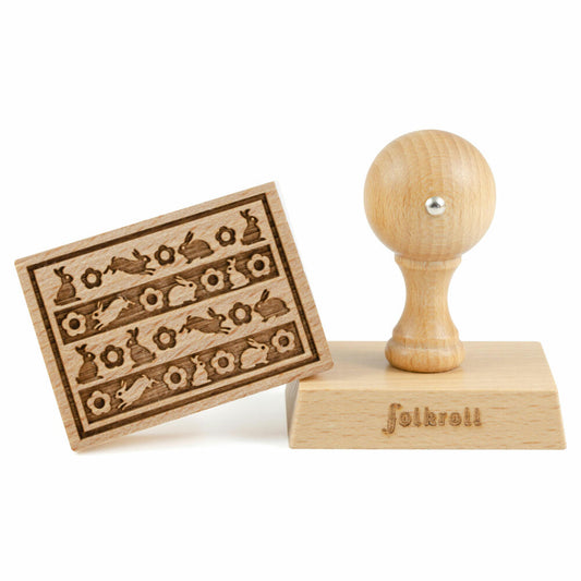 Folkroll biscuit stamp rabbit meadow, 70x50 mm, cookie stamp, baking stamp, biscuit, stamp, motif, beech wood, 336755