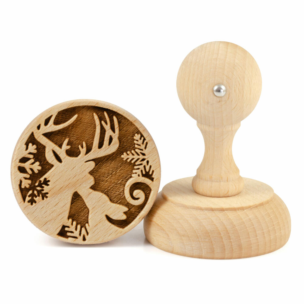 Folkroll Keksstempel Hirsch, Ø 60 mm, Cookiestempel, Backstempel, Keks, Stempel, Motiv, Buchenholz, 336878