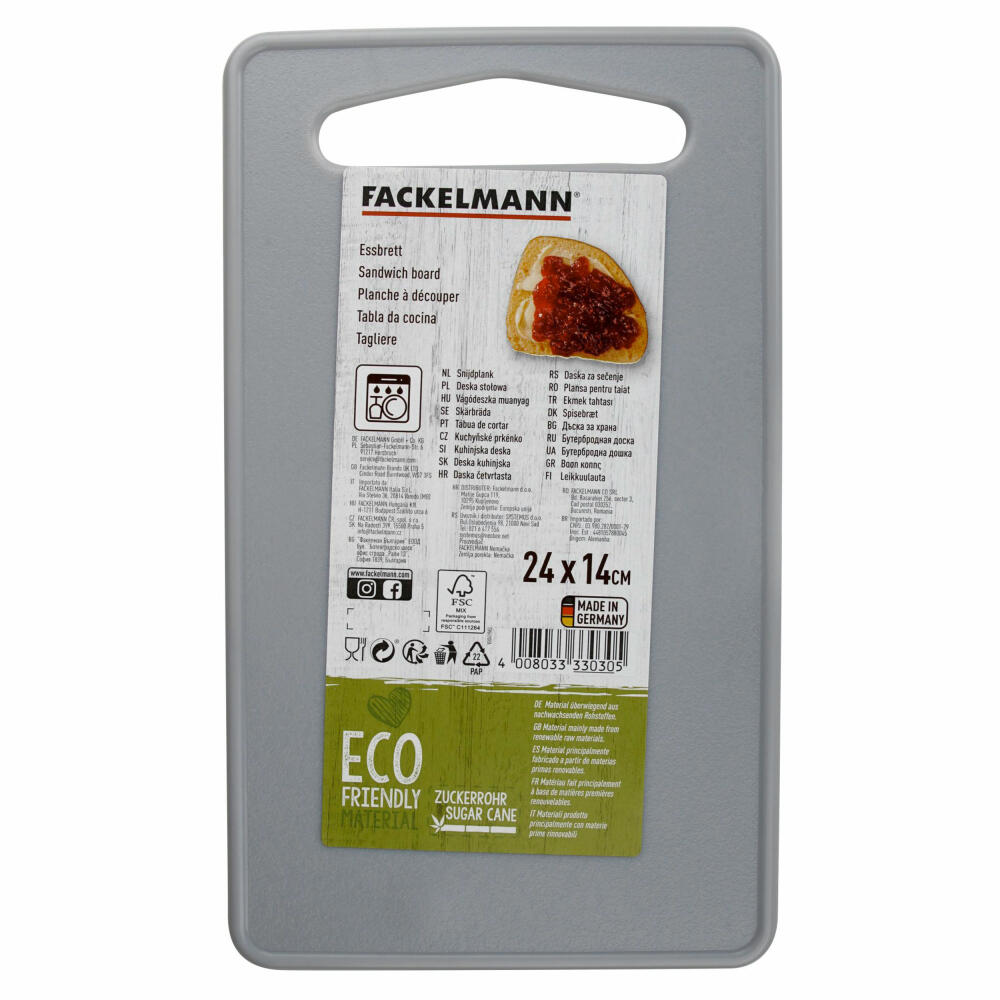 Fackelmann Essbrettchen Eco, Frühstücksbrettchen, Schneidebrett, Green PE, Grau, 24 x 14 cm, 33030