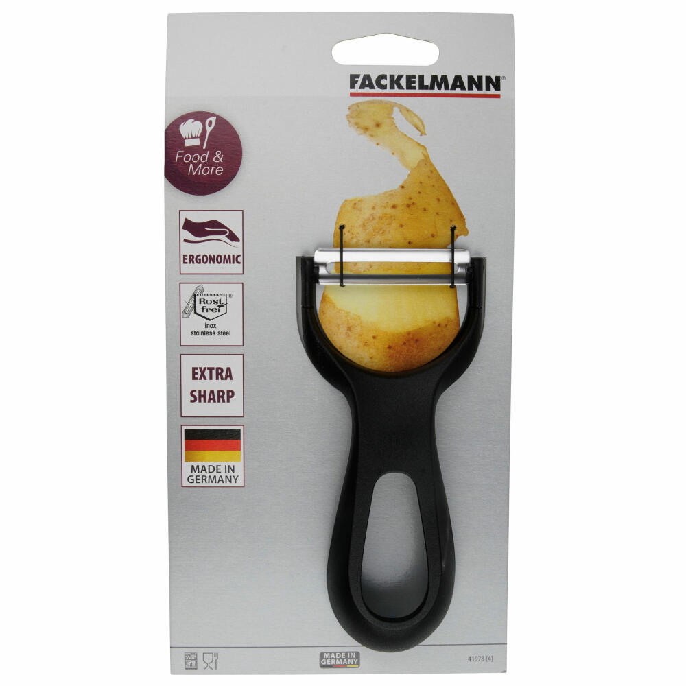 Fackelmann Ziehschäler Ergonomic, Sparschäler, Gemüseschäler, Edelstahl, PP, Schwarz, 13.5 cm, 41978