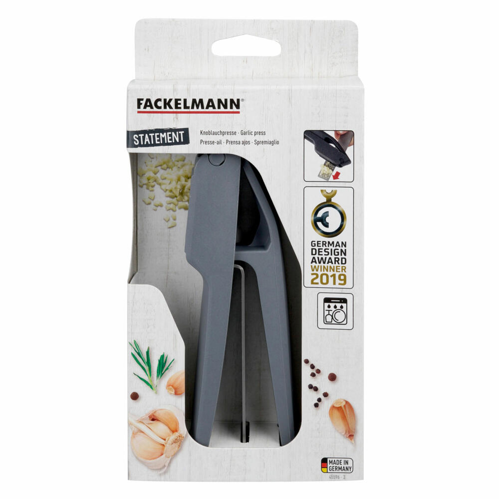 Fackelmann Knoblauchpresse, 3-tlg., Knoblauchdrucker, Kunststoff, Edelstahl, Schwarz, 45596