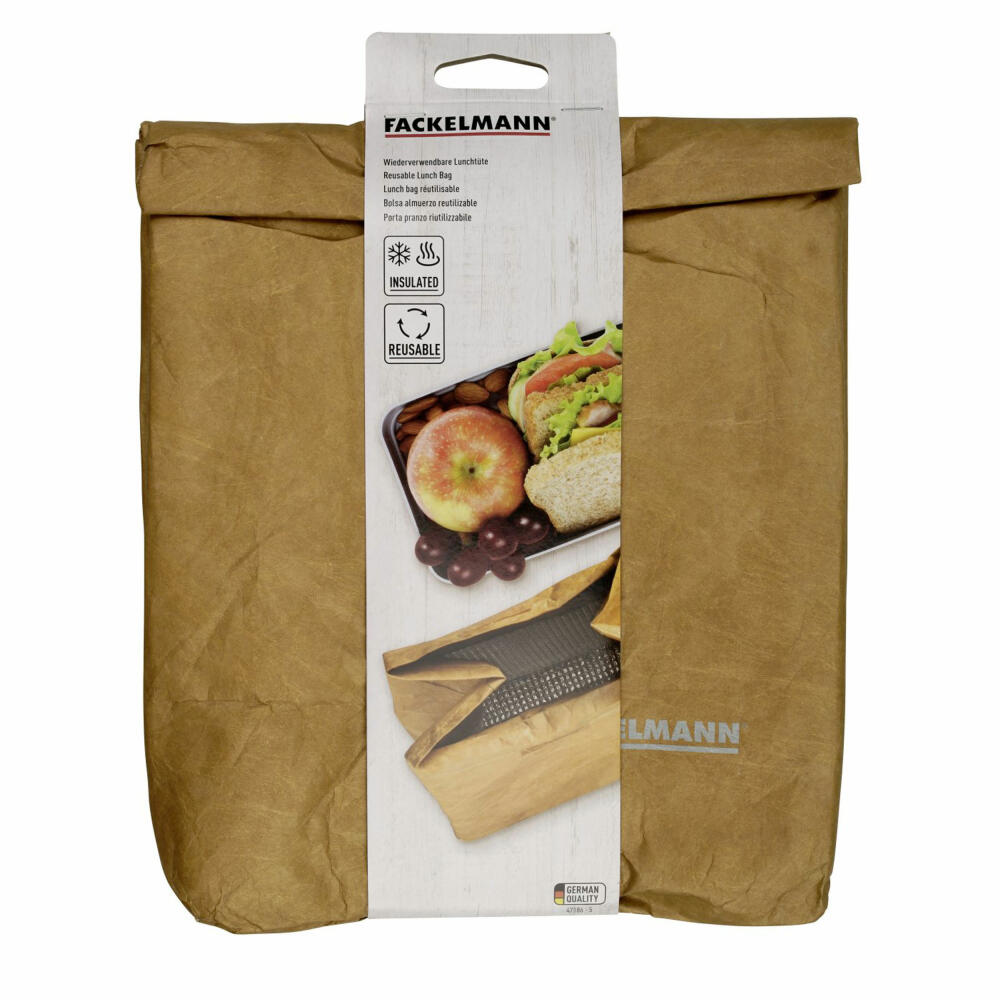 Fackelmann Lunchbag Papierlook, Frühstücksbeutel, isoliert, Tyvek, Braun, 30 x 21 cm, 47186