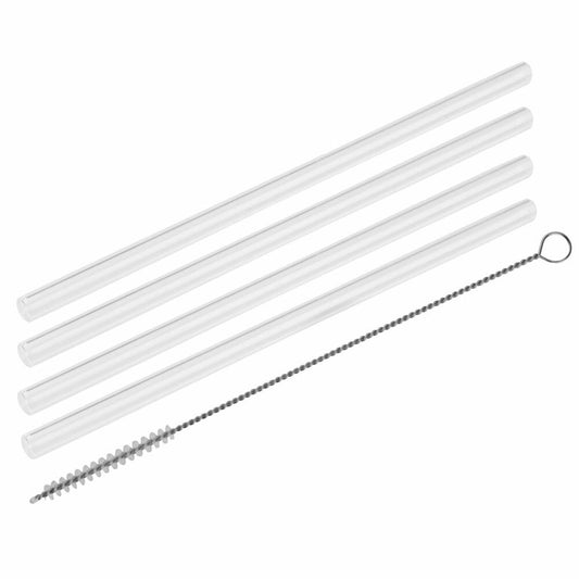 Fackelmann Trinkhalme 4er Set Rio Party, mit Bürste, Glas, Transparent, 22 cm, 54845