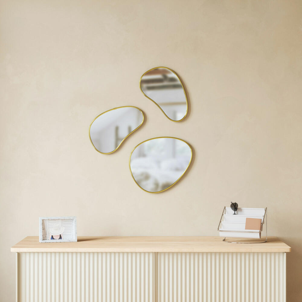 Umbra wall mirror set of 3 Hubba Pebble, mirror glass, brass, 1018566-104