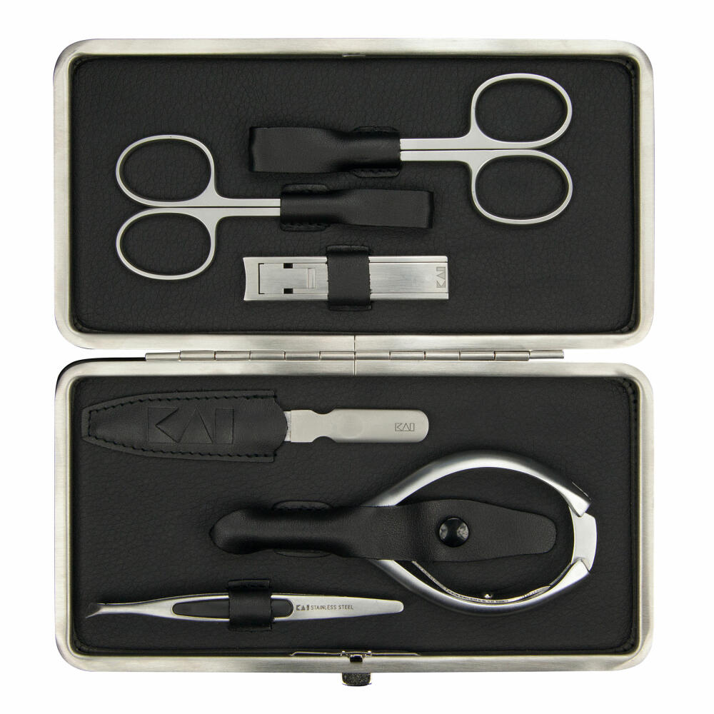Kai Nagelpflege Set BCI 05 6-tlg. im Lederetui, Beauty Care Instruments, Edelstahl, Nappaleder, Silberfarben, Schwarz, BCI-Set 05