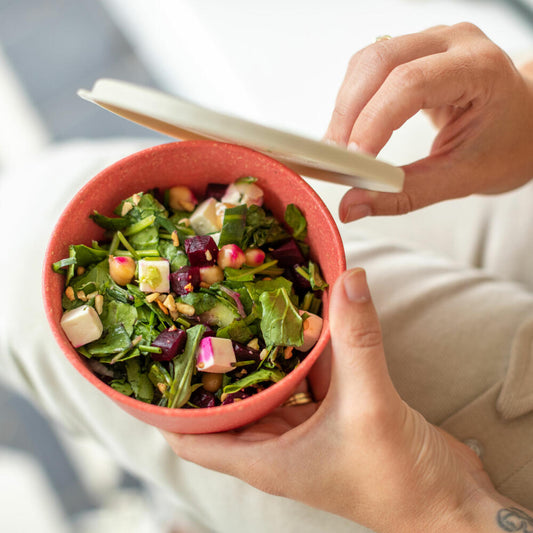 Koziol Schale Connect Bowl Mit Deckel, Schüssel, Kunststoff-Holz-Mix, Nature Coral, 400 ml, 7202704