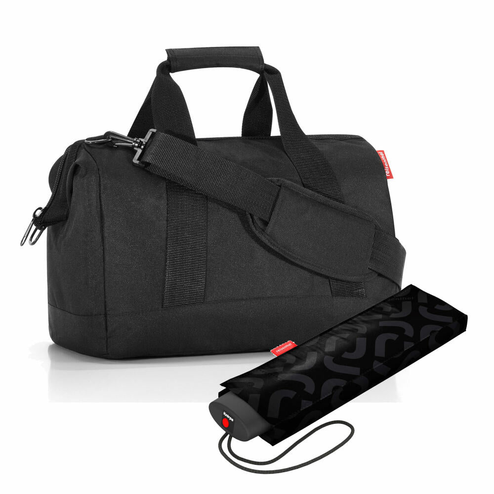 reisenthel allrounder M mit umbrella pocket mini Set, Reisetasche, Regenschirm, Black, 18 L, 2-tlg.