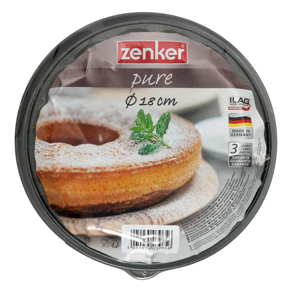 Zenker Pure springform pan with flat and tube base, spring form, baking pan, cake pan, Ilag Special, black, Ø 18 cm, 3965