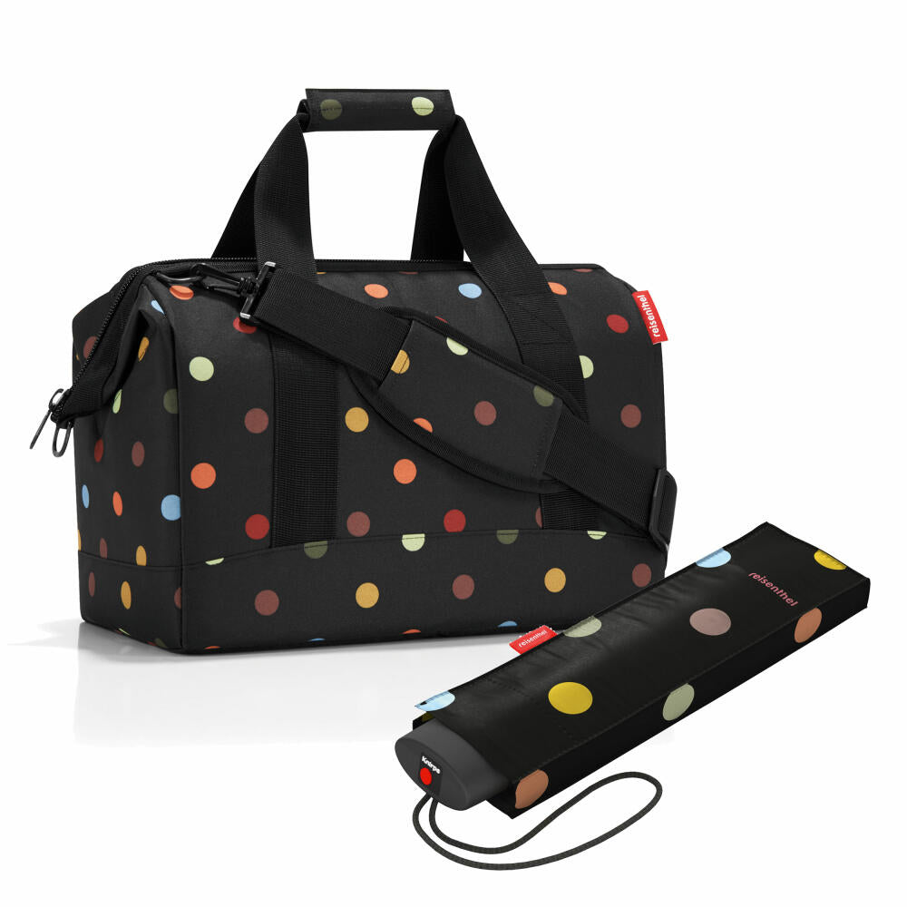 reisenthel allrounder M mit umbrella pocket mini Set, Reisetasche, Regenschirm, Dots, 18 L, 2-tlg.