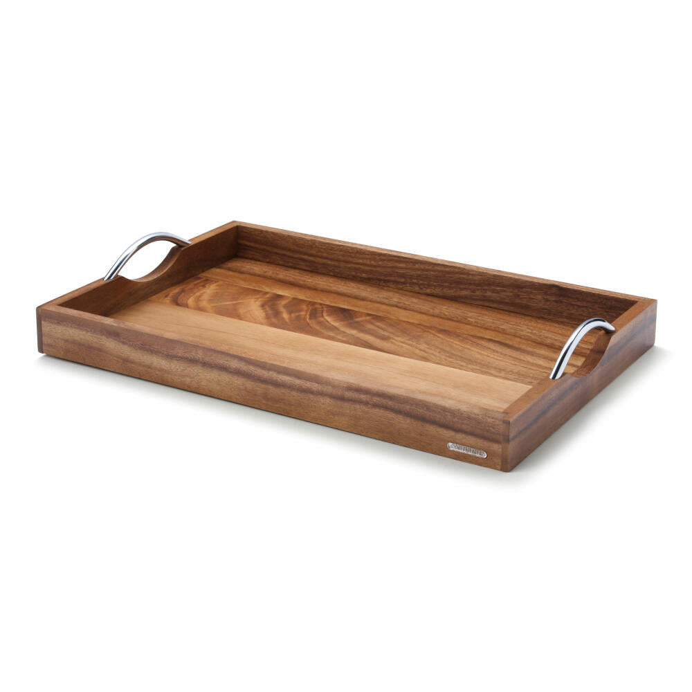 Continenta tray with metal handles, serving tray, wooden tray, breakfast tray, acacia wood, 53 x 36 cm, 4867