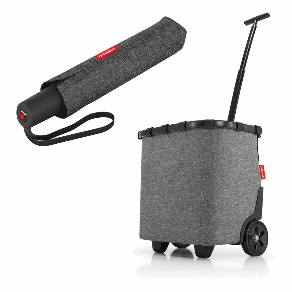 reisenthel carrycruiser frame mit umbrella pocket duomatic Set, Einkaufstrolley, Regenschirm, Twist Silver, 40 L, 2-tlg.