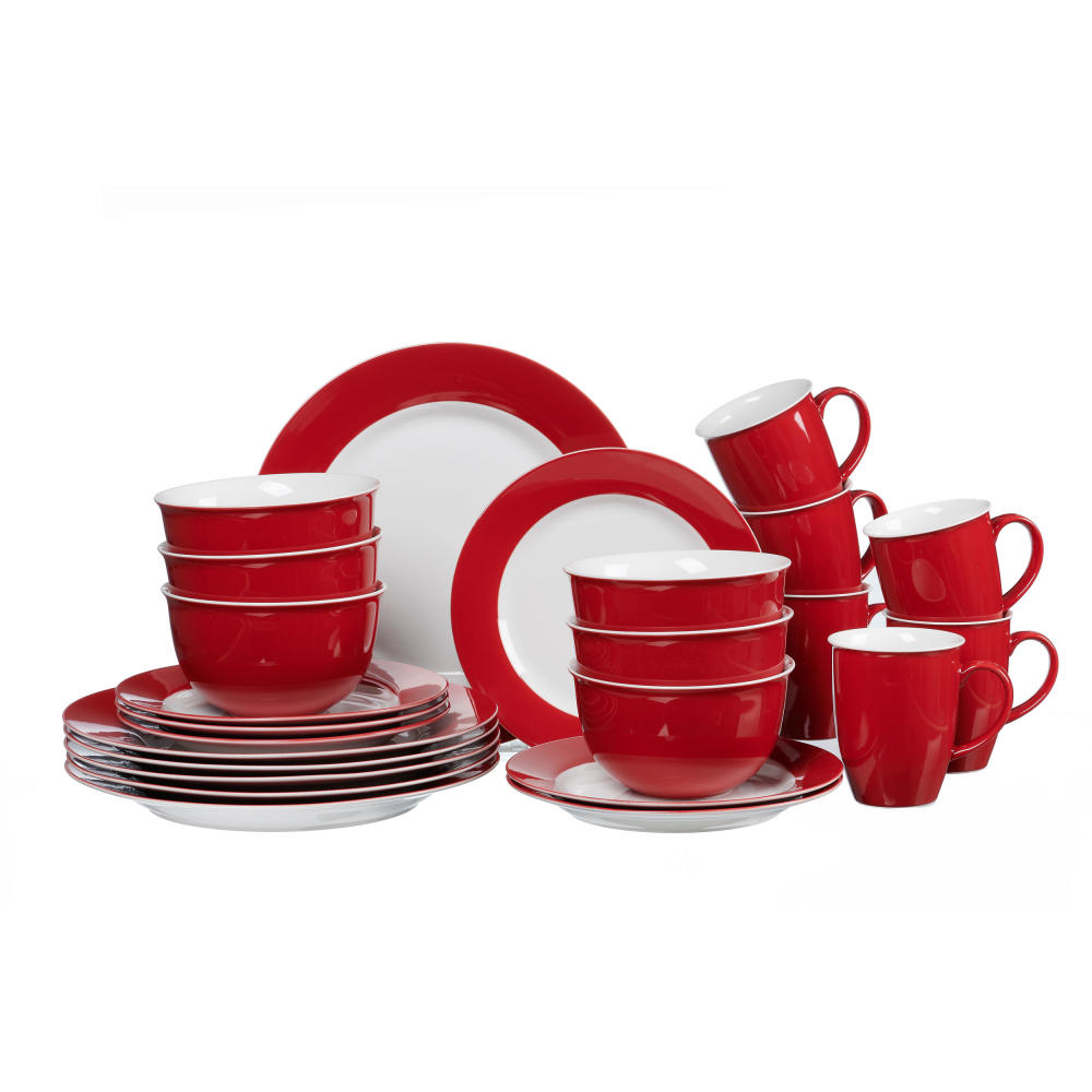 Ritzenhoff & Breker DOPPIO combination service 24 pcs., tableware set, service, round, porcelain, red, 409017