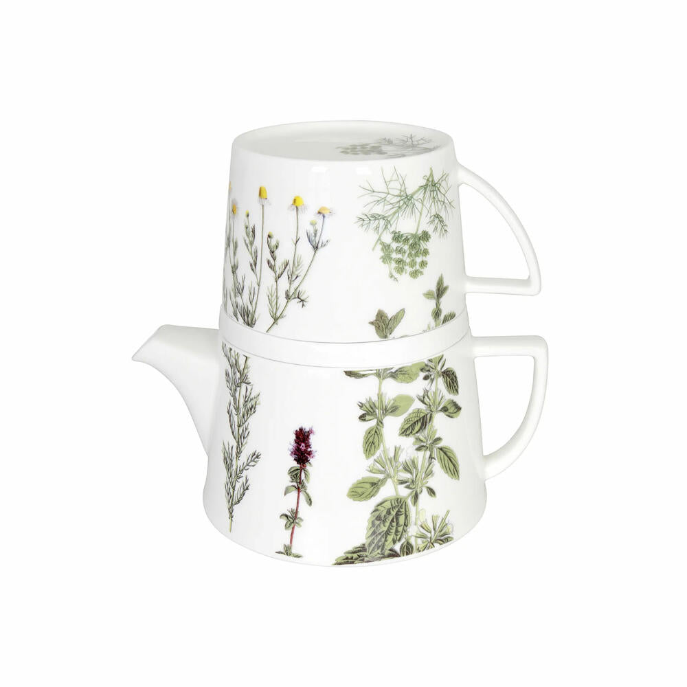 Könitz Tea For Me Kräuter Kanne mit Deckel und Becher, Teekanne, Teebereiter, Bone China, 11 5 976 2135