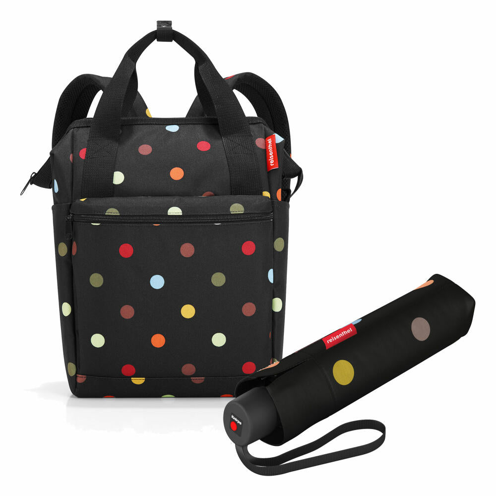 reisenthel allrounder R mit umbrella pocket classic Set, Rucksack, Regenschirm, Dots, 12 L, 2-tlg.