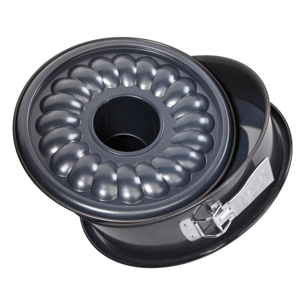 Zenker Deluxe springform pan with flat and tube base with leak protection, spring form, baking pan, cake pan, Ilag Premium, black metallic, Ø 26 cm, 7004