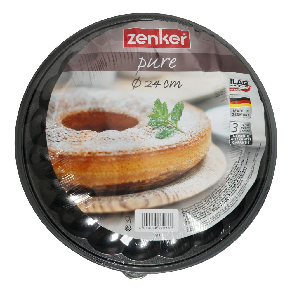 Zenker Pure springform pan with flat and tube base, spring form, baking pan, cake pan, Ilag Special, black, Ø 24 cm, 3966