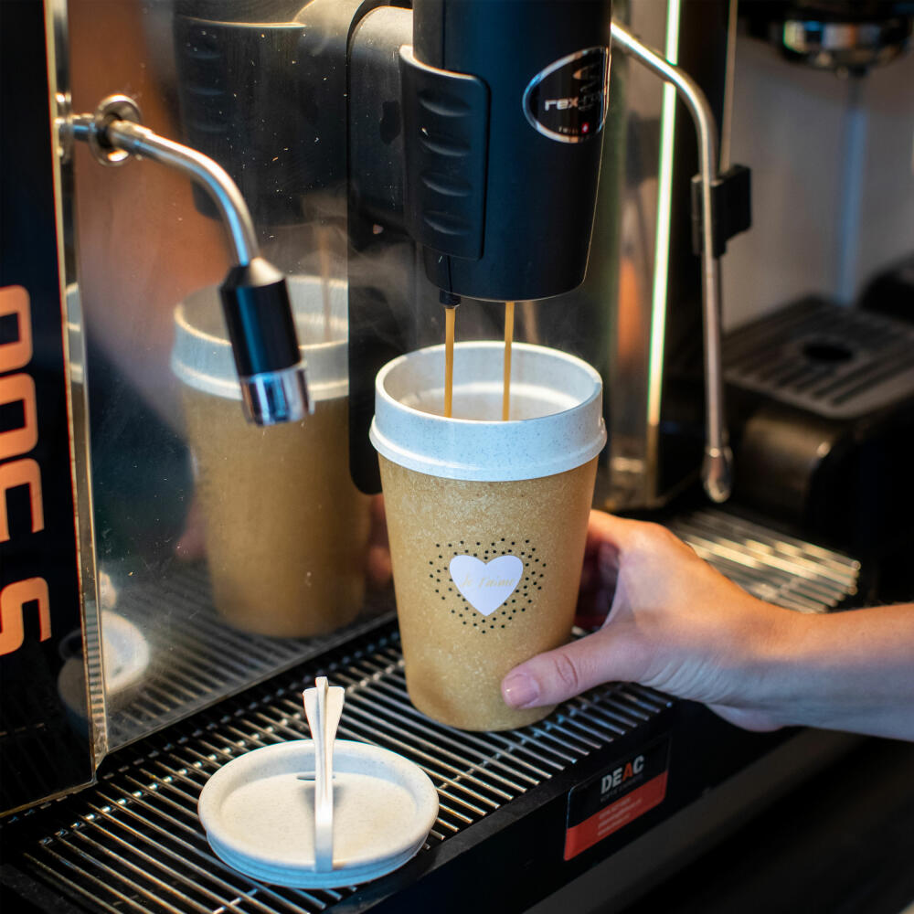 Koziol Thermobecher Iso To Go Je T Aime, Isolierbecher, Kunststoff-Holz-Mix, Nature Wood, 400 ml, 7004119