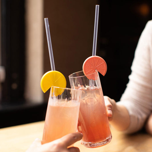 Koziol Trinkhalmhalter Lemon, 2er-Set, Strohhalmhalter, Trinkhalm Halter, Thermoplastischer Kunststoff, Soft Peach, Sunny Yellow, 4023309