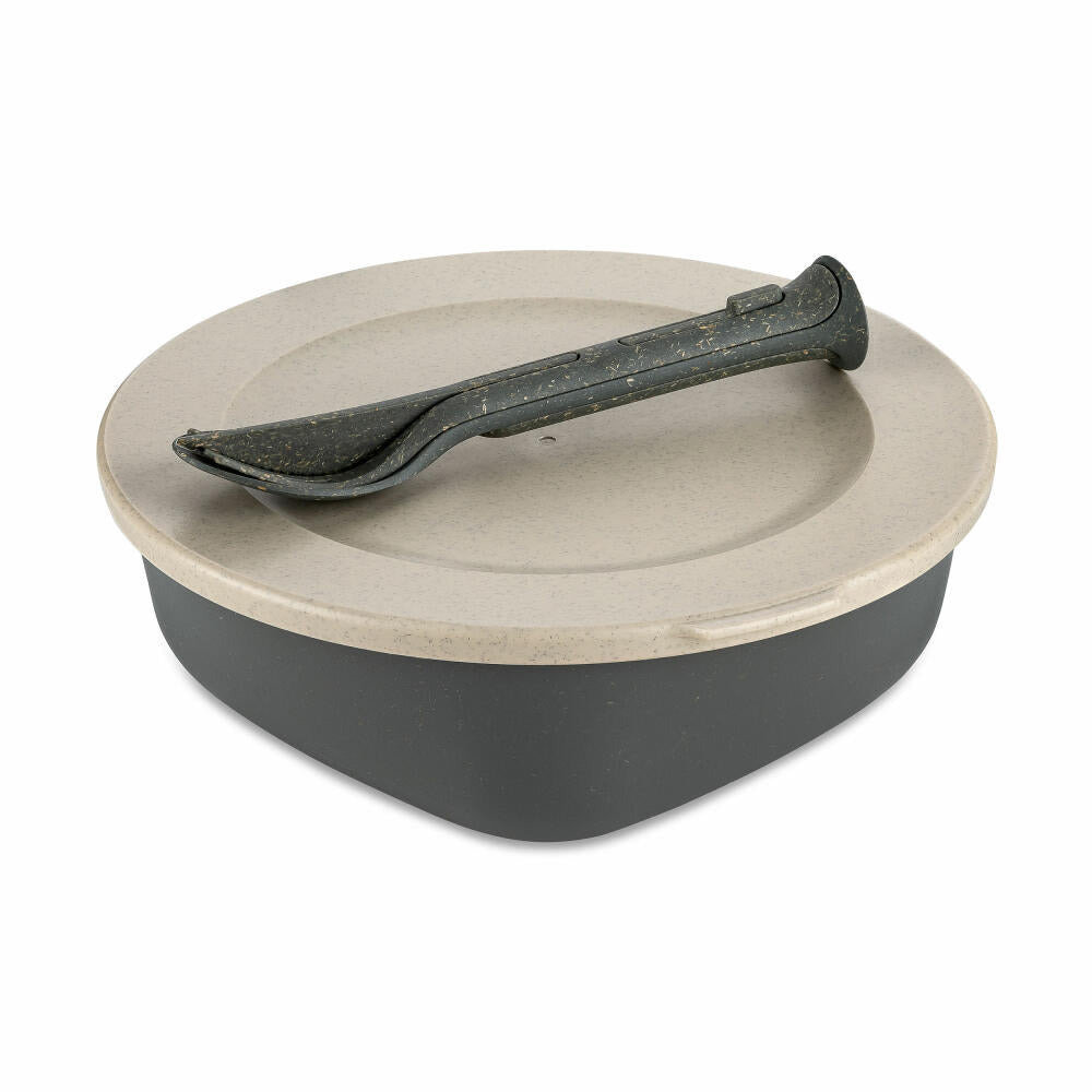Koziol Box with Lid & Cutlery Set Connect Box Ready, Plastic-Wood Mix, Nature Ash Grey, 1.3 L, 7276701