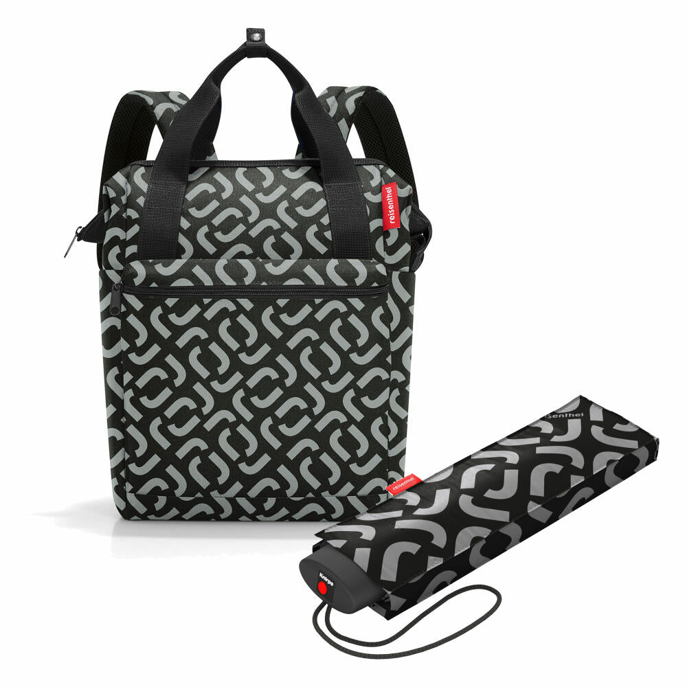 reisenthel allrounder R with umbrella pocket mini set, backpack, umbrella, signature black, 12 L, 2-pcs.